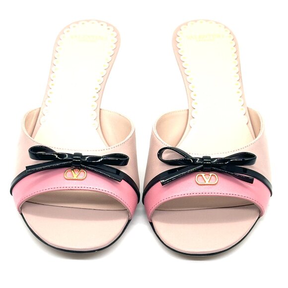 Valentino Bepointy Bow V Logo VLOGO Leather Slide Sandals Mules Heels Shoes - Picture 7 of 16